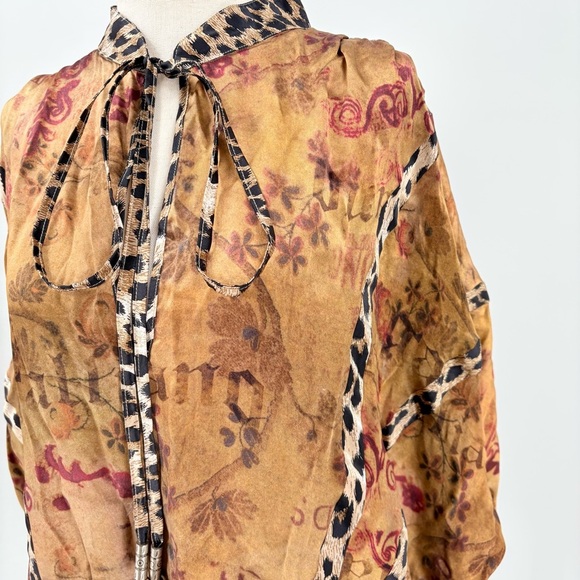 Galliano Silk Animal Print Mixed Media Blouse Medium - Picture 3 of 13